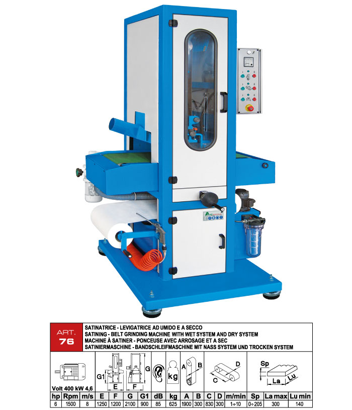 ART.76 - Polishing machine for flat surfaces by wet system | 1 Belt grinding unit - st693