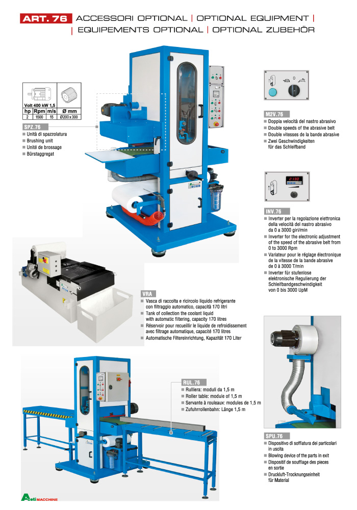 ART.76 - Polishing machine for flat surfaces by wet system | 1 Belt grinding unit - st696
