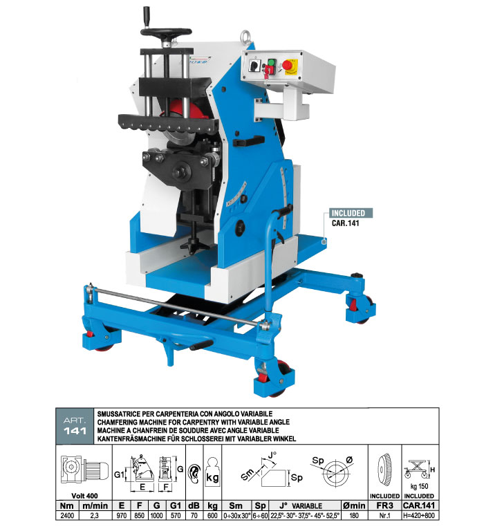 ART.141 - Automatic plate bevelling machine - variable angle - thickness min. 6 &divide; max. 60 mm - max. bevel 30 mm - st721