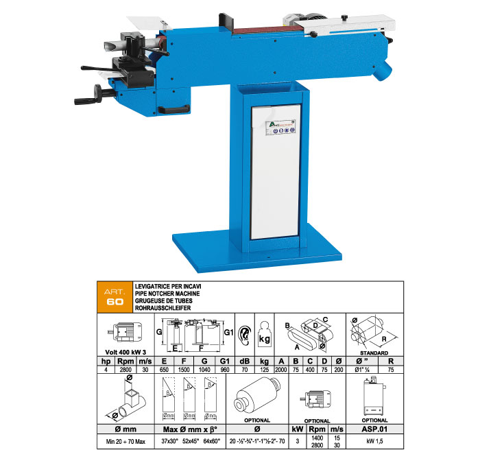 ART.60 - Tube ends grooving - clockwise clamp rotation - &Oslash;min. 20 &divide; &Oslash;max. 70 mm - st711