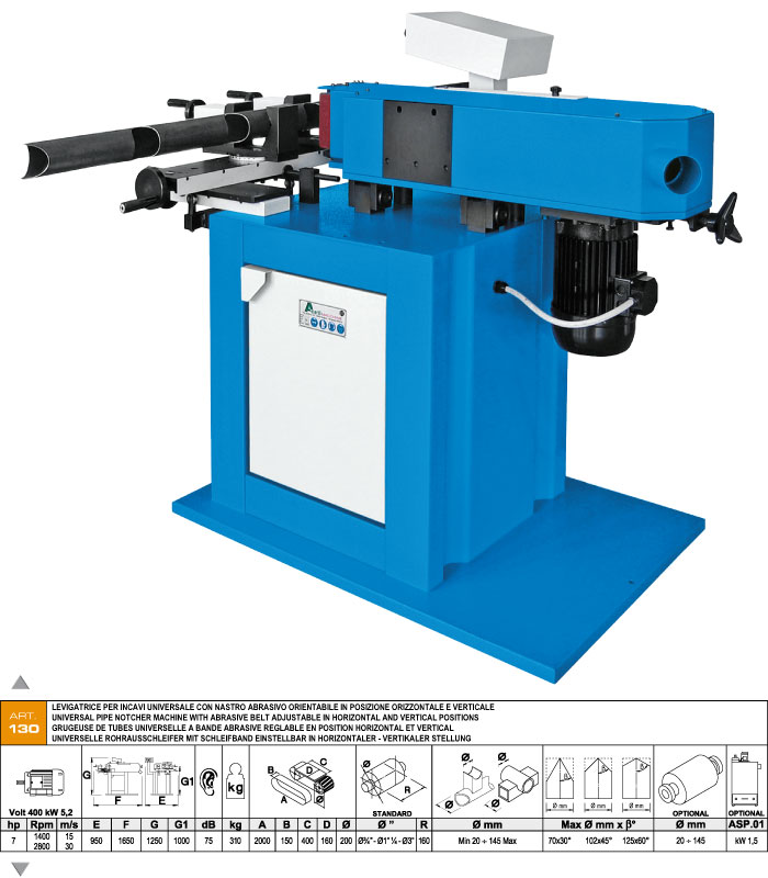 ART.130 - Tube ends and longitudinal grooving - clockwise /anticlockwise clamp rotation - &Oslash;min. 20 &divide; &Oslash;max. 145 mm - st714
