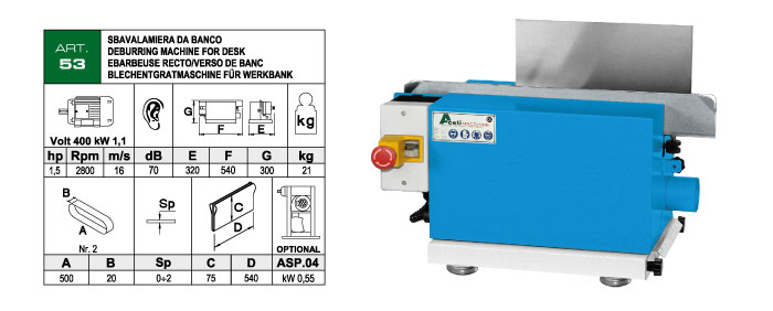 ART.53 - Bench-mounted sheet metal deburring machine with two belts - two-side deburring - max. thickness 2 mm - st716