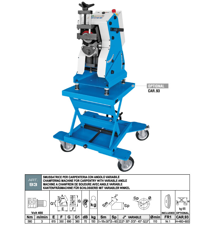 ART.93 - Automatic plate bevelling machine - variable angle - thickness min. 5 &divide; max. 60 mm - max. bevel 18 mm - st720