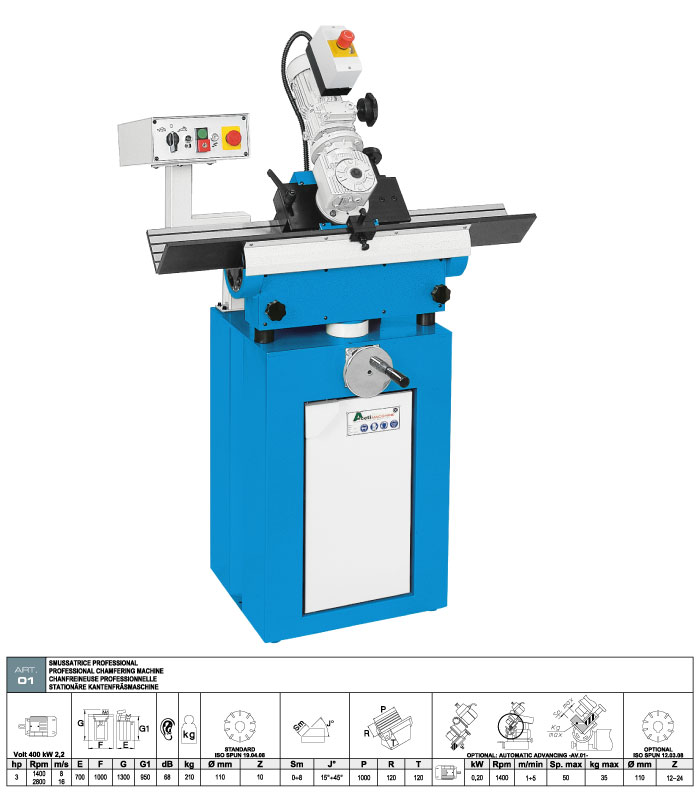 ART.01 - Bevelling machine with widia inserts milling cutter - automatic feed option - max. bevel 8 mm - st722