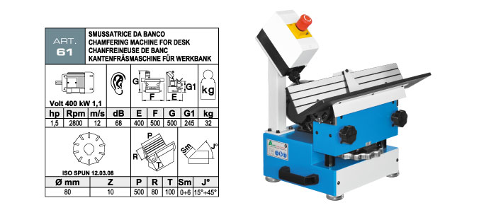 ART.61 - Bench-mounted bevelling machine with widia inserts milling cutter - max. bevel 6 mm - st724