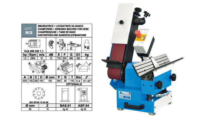 ART.83 - Swing belt bench-mounted grinding m. 100x1000 + Bevelling m. with widia inserts milling cutter max. bevel 6 mm - st727