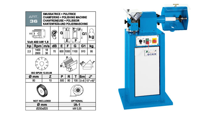 ART.36 - Bevelling machine with widia inserts milling cutter max. bevel 6 + Polishing machine &Oslash;250 mm - st730