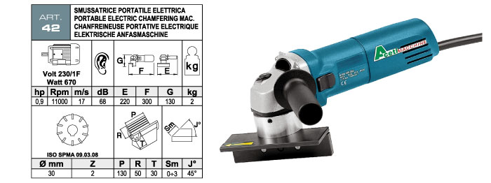 ART.42 - Electric portable bevelling machine with widia inserts milling cutter - max. bevel 3 mm - st731