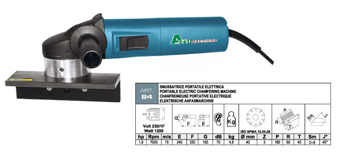 ART.84 - Electric portable bevelling machine with widia inserts milling cutter - max. bevel 8 mm - st732
