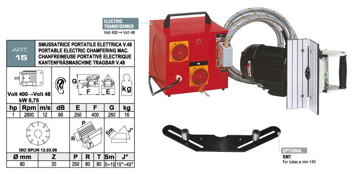 ART.15 - Electric portable bevelling machine with widia inserts milling cutter - max. bevel 15 mm - st735