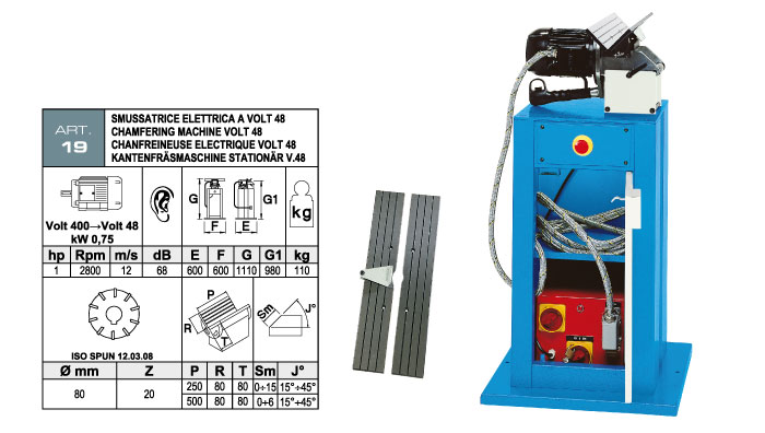 ART.19 - Electric portable bevelling machine with widia inserts milling cutter - fixed machine option - max. bevel 15 mm - st736