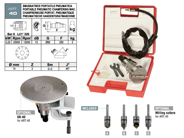 ART.40 - Pneumatic portable bevelling machine - for straight and profiled elements - max. bevel 3 mm - st738