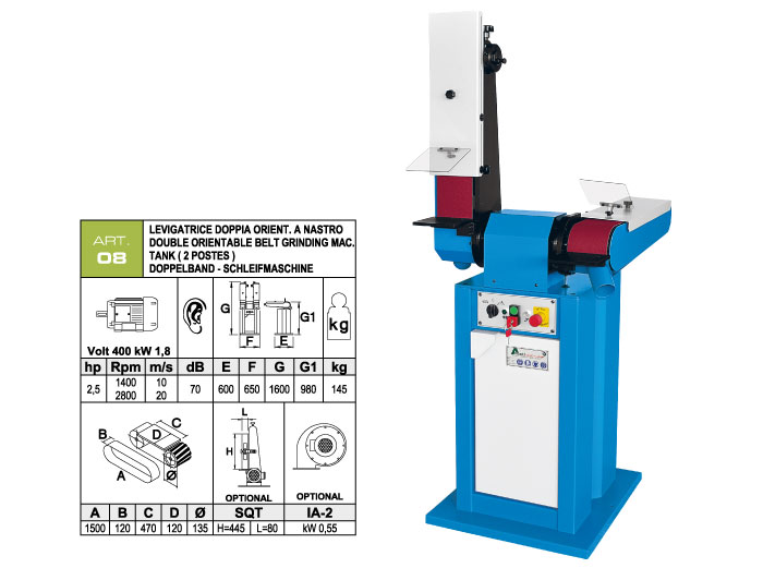 ART.08 - Double swing belt grinding machine 120x1500 - worktables 120x470 mm - st746