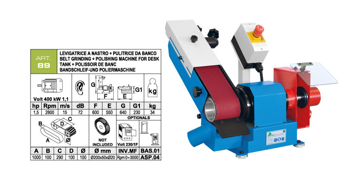 ART.89 - Swing belt bench-mounted grinding machine 100x1000 + Polishing machine &Oslash;200x50 mm - st751