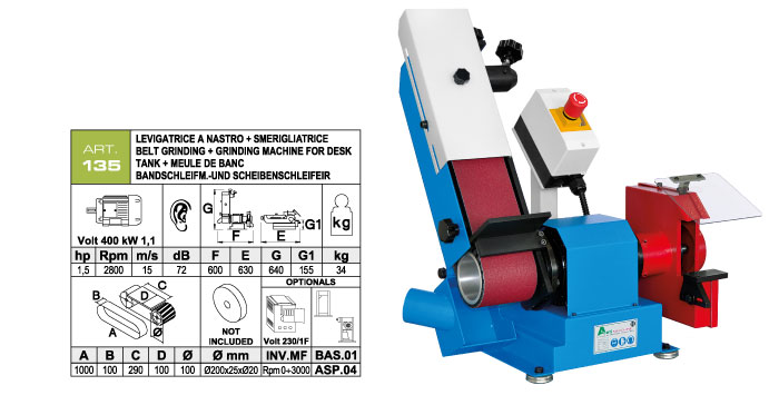 ART.135 - Swing belt bench-mounted grinding machine 100x1000 + Grinding machine &Oslash;200x25x&Oslash;20 mm - st752