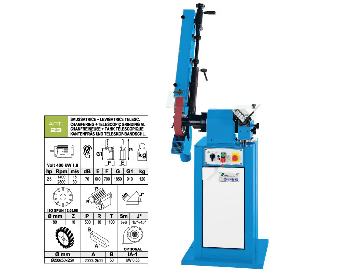 ART.23 - Telescopic swing belt grinding m. 50x2000&divide;2500 + Bevelling machine with widia inserts milling cutter max. bevel 6 mm - st758
