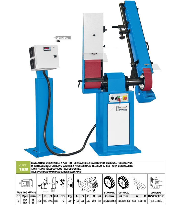 ART.129 - Swing belt grinding machine 200x1750 + Telescopic swing belt grinding machine 50x2500&divide;3000 mm - st766