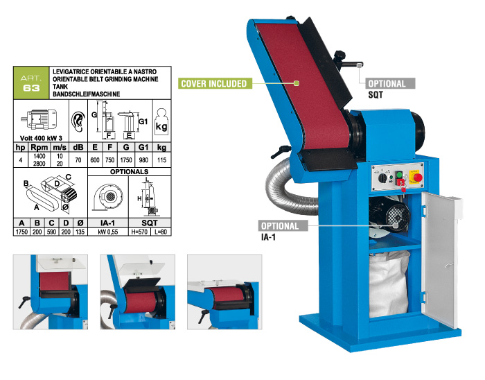 ART.63 - Swing belt grinding machine 200x1750 - worktable 200x590 mm - st821