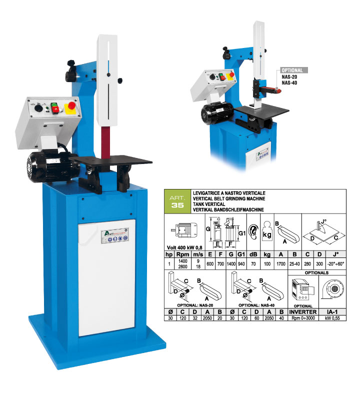 ART.35 - Belt grinding machine with vertical belt 25-40x1700 mm - flexible belt working option - st833