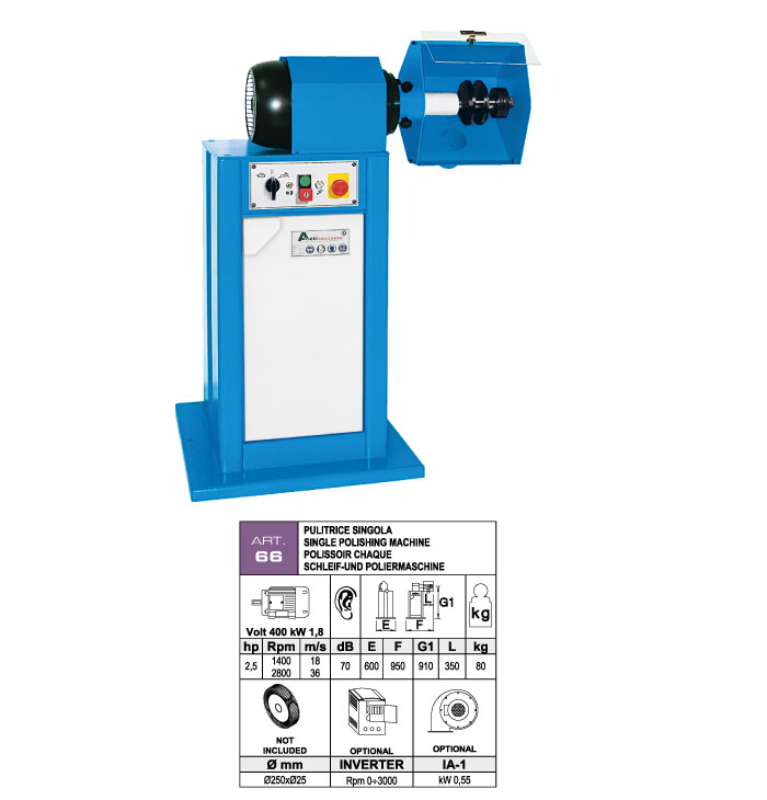 ART.66 - Polishing machine &Oslash;250 mm - single shaft motor &Oslash;25 - kW 1,8 (hp 2,5) Rpm 1400/2800 - st783
