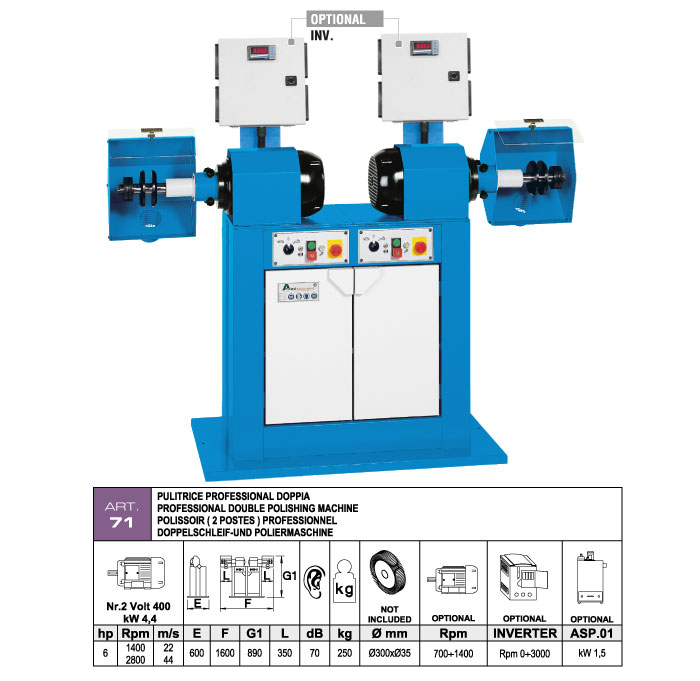 ART.71 - Polishing machine &Oslash;300 mm - 2 single shaft motors &Oslash;35 - kW 4,4 (hp 6) Rpm 1400/2800 - st786