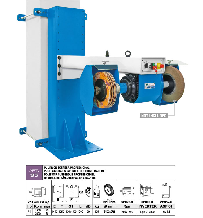 ART.95 - Overhead polishing machine &Oslash;400 mm - double shaft motor &Oslash;35 - kW 5,5 (hp 7,5) Rpm 1400/2800 - st789