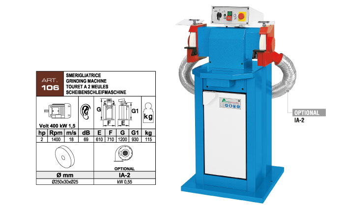 ART.106 - Double grinding machine &Oslash;250x30x&Oslash;25 mm - kW 1,5 (hp 2) Rpm 1400 - st795
