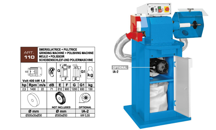 ART.110 - Grinding machine &Oslash;300x35x&Oslash;30 + Polishing machine &Oslash;300 mm - kW 1,8 (hp 2,5) Rpm 1400 - st799