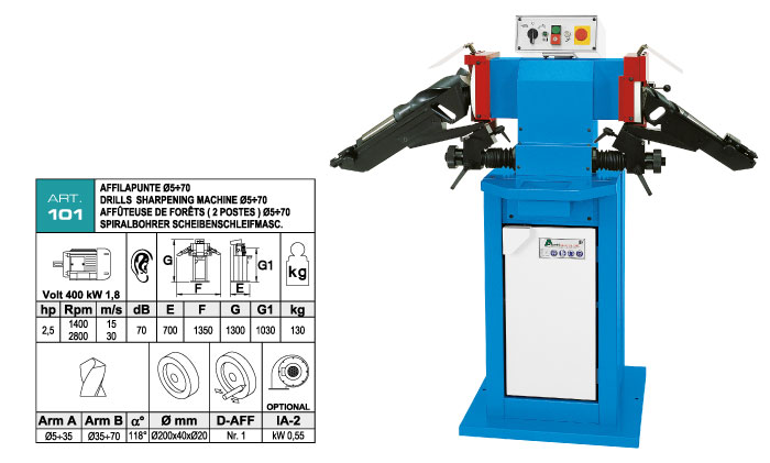 ART.101 - Drill sharpening machine &Oslash;min. 5 &divide; &Oslash;max. 70 mm - sharpening angle 118&deg; - st801