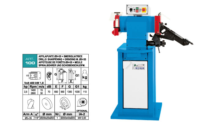 ART.100 - Drill sharpening m. &Oslash;min. 5 &divide; &Oslash;max. 35 - sharpening angle 118&deg; + Grinding machine &Oslash;200x25x&Oslash;20 mm - st802