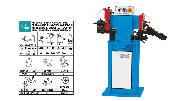ART.112 - Brazed lathe tool sharpening machine + Drill sharpening machine &Oslash;min. 5 &divide; &Oslash;max. 35 mm - st807