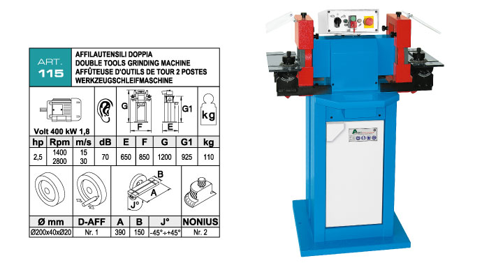 ART.115 - Brazed lathe tool double sharpening machine - adjustable table with vernier - st827