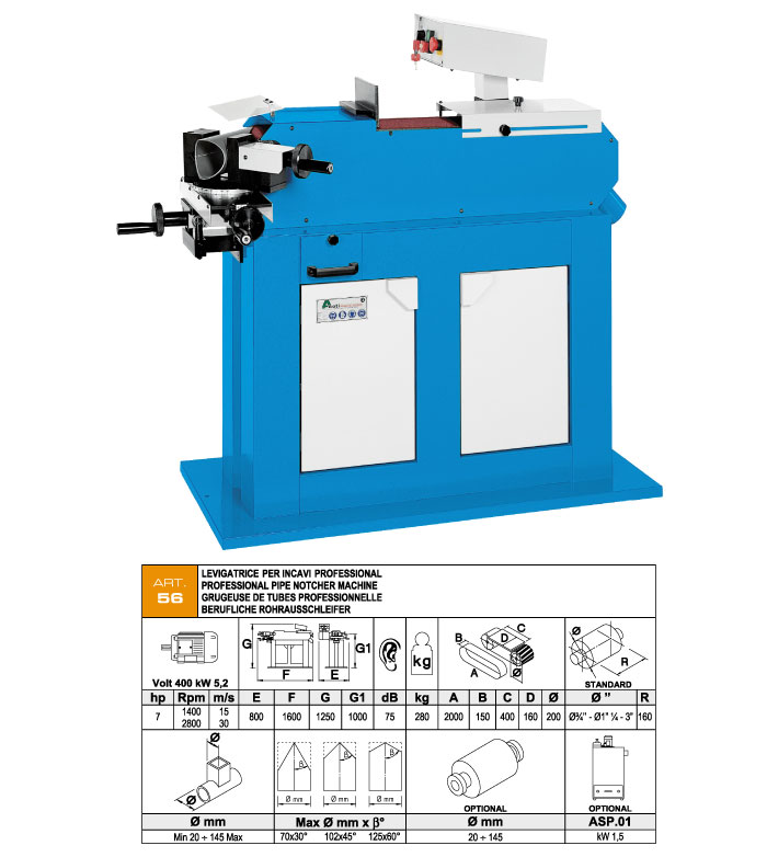 ART.56 - Sgolatura sulla testa - rotazione morsa destra e sinistra - Ømin. 20 ÷ Ømax. 145 mm - st712
